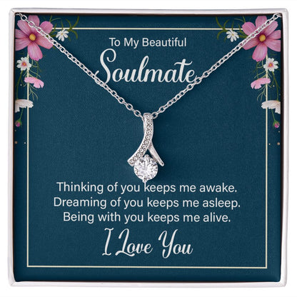 To My Soulmate Thinking of You Keeps Me Awake Alluring Ribbon Necklace Message Card-Express Your Love Gifts