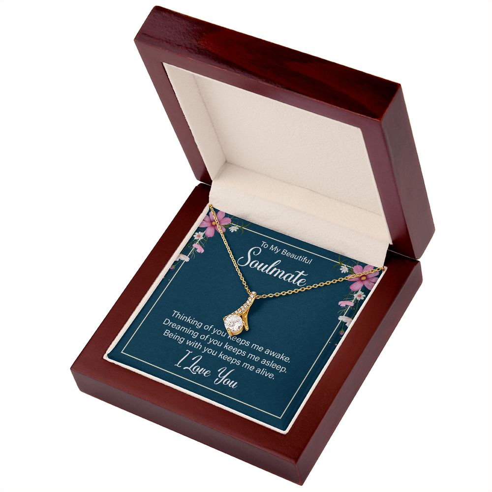To My Soulmate Thinking of You Keeps Me Awake Alluring Ribbon Necklace Message Card-Express Your Love Gifts