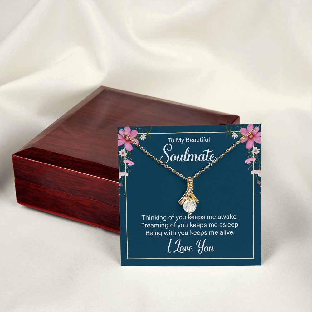 To My Soulmate Thinking of You Keeps Me Awake Alluring Ribbon Necklace Message Card-Express Your Love Gifts