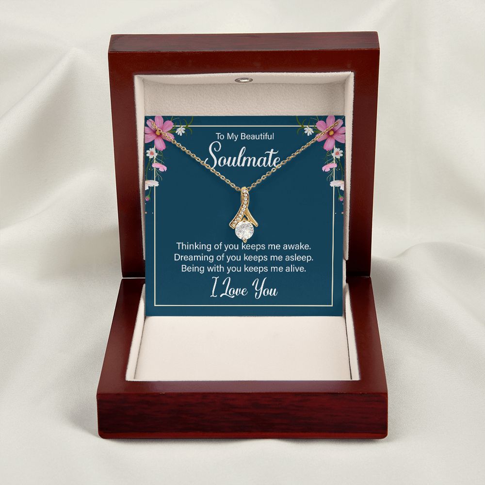 To My Soulmate Thinking of You Keeps Me Awake Alluring Ribbon Necklace Message Card-Express Your Love Gifts