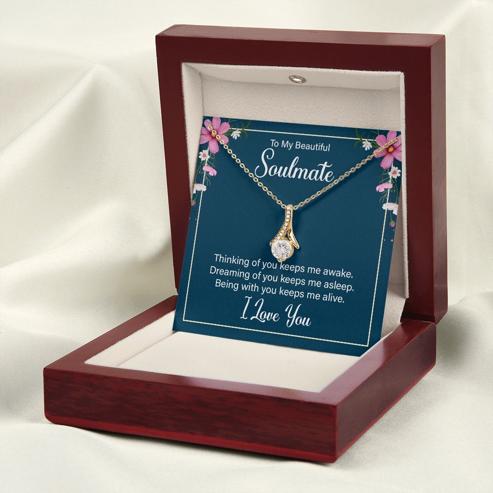 To My Soulmate Thinking of You Keeps Me Awake Alluring Ribbon Necklace Message Card-Express Your Love Gifts