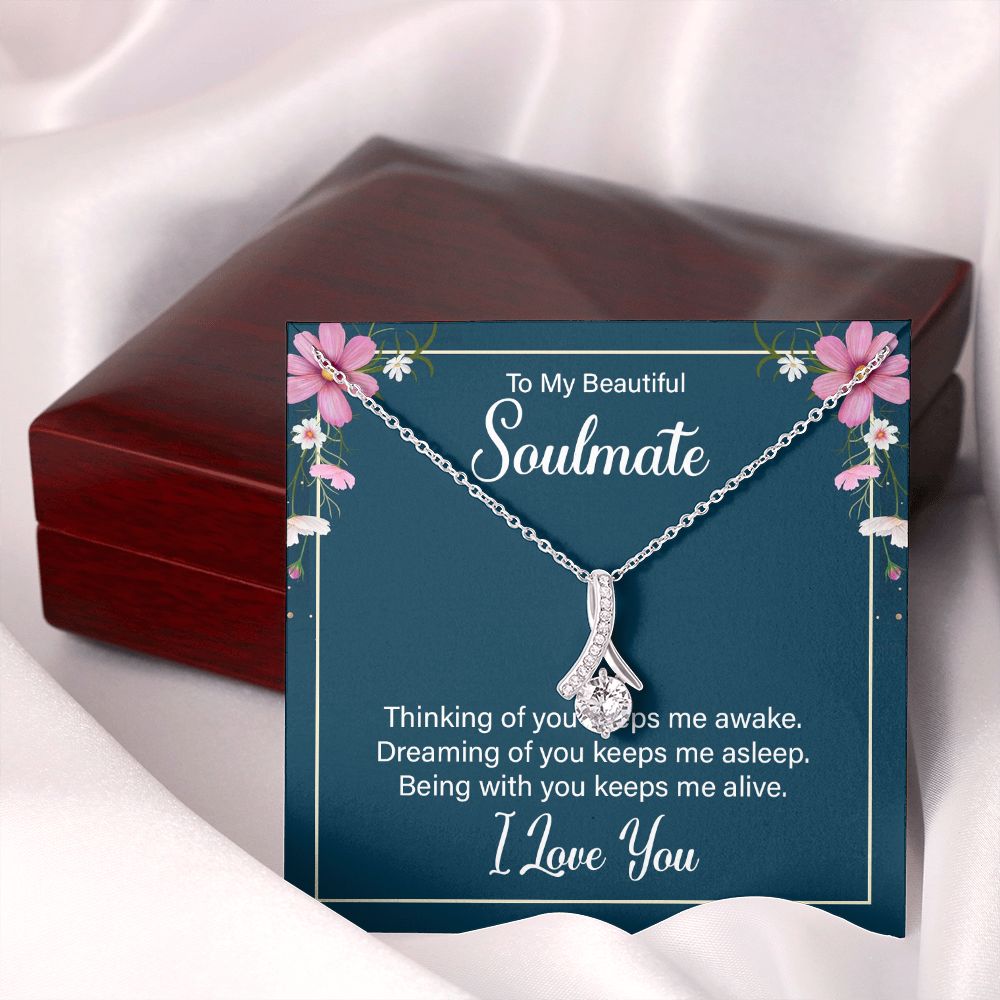 To My Soulmate Thinking of You Keeps Me Awake Alluring Ribbon Necklace Message Card-Express Your Love Gifts