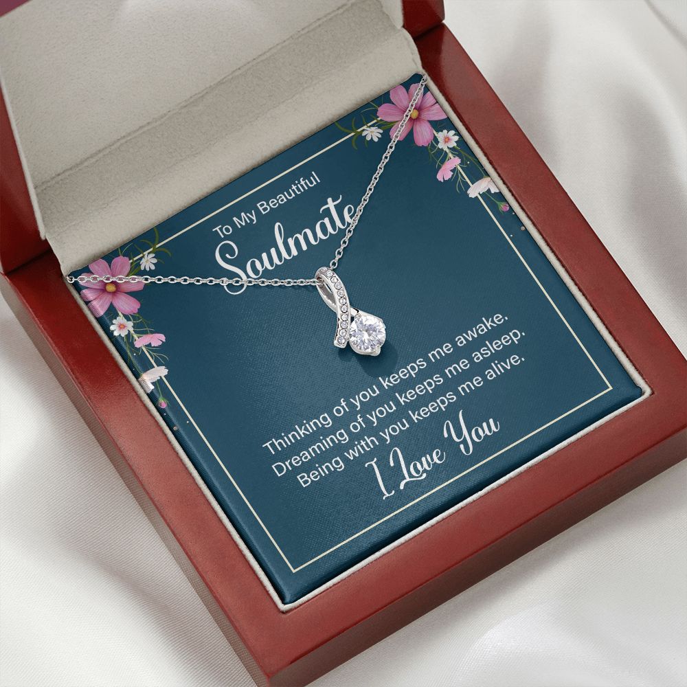 To My Soulmate Thinking of You Keeps Me Awake Alluring Ribbon Necklace Message Card-Express Your Love Gifts