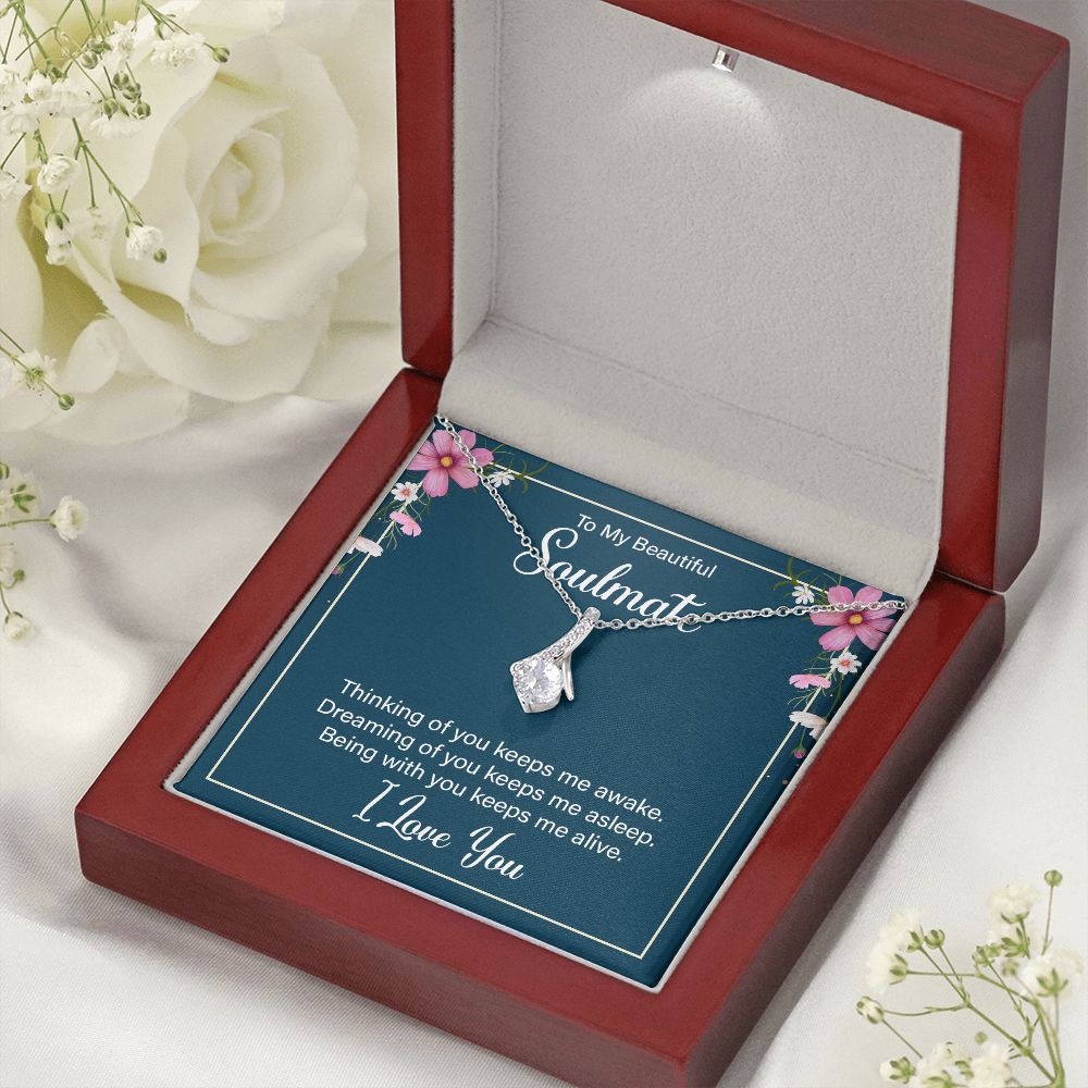 To My Soulmate Thinking of You Keeps Me Awake Alluring Ribbon Necklace Message Card-Express Your Love Gifts