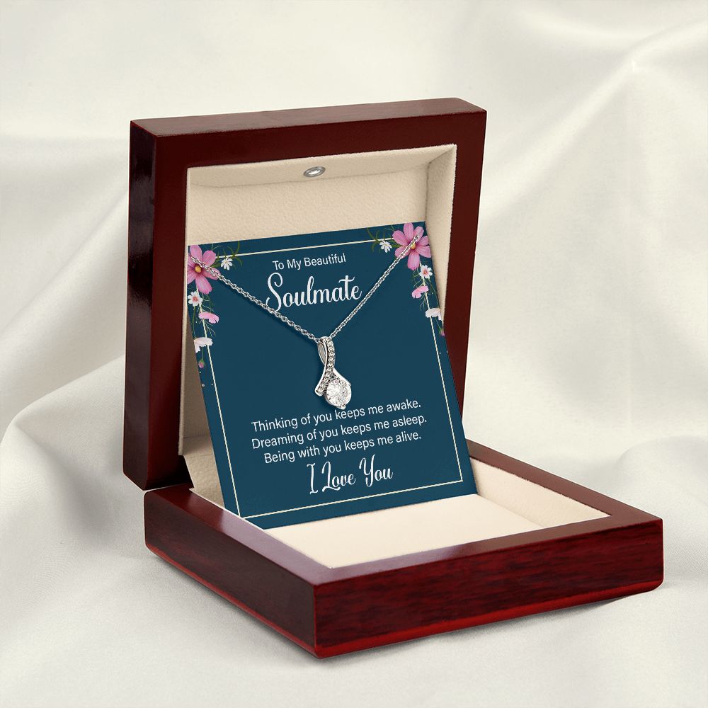 To My Soulmate Thinking of You Keeps Me Awake Alluring Ribbon Necklace Message Card-Express Your Love Gifts