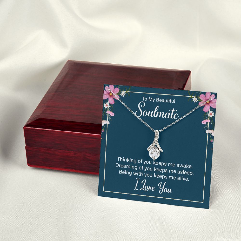 To My Soulmate Thinking of You Keeps Me Awake Alluring Ribbon Necklace Message Card-Express Your Love Gifts