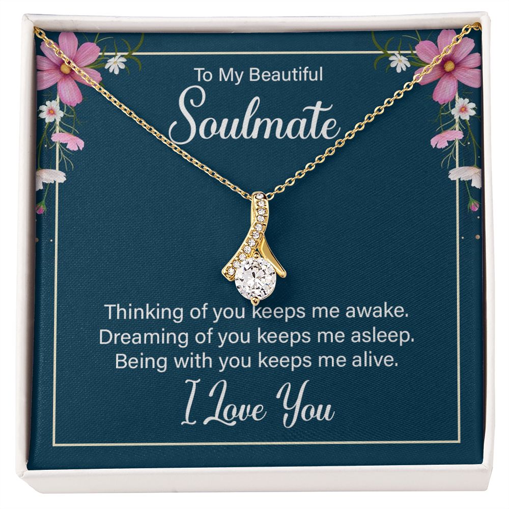 To My Soulmate Thinking of You Keeps Me Awake Alluring Ribbon Necklace Message Card-Express Your Love Gifts