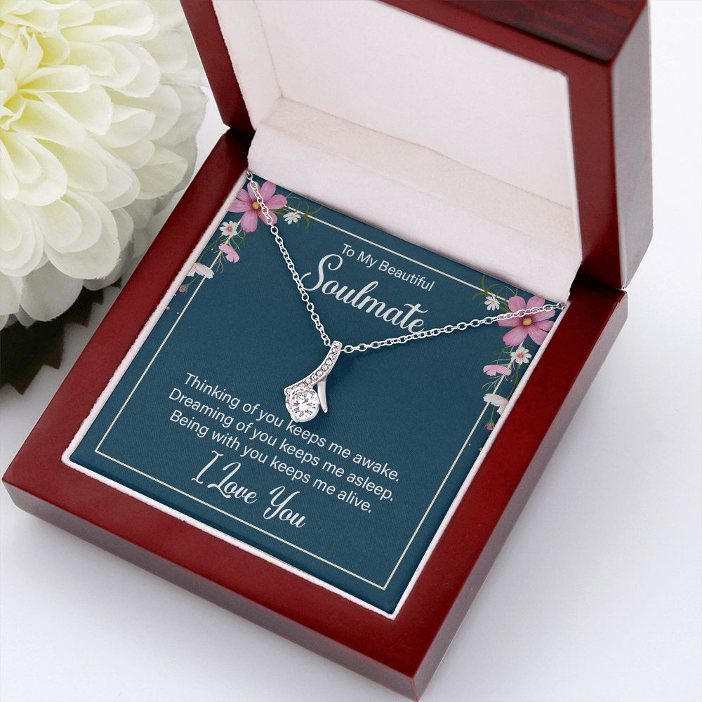 To My Soulmate Thinking of You Keeps Me Awake Alluring Ribbon Necklace Message Card-Express Your Love Gifts
