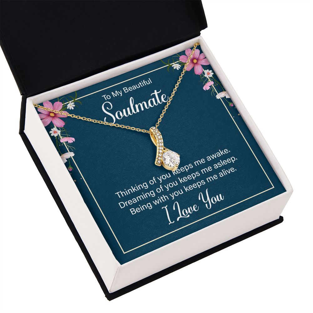 To My Soulmate Thinking of You Keeps Me Awake Alluring Ribbon Necklace Message Card-Express Your Love Gifts