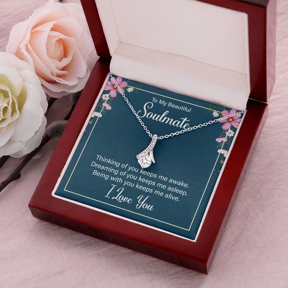To My Soulmate Thinking of You Keeps Me Awake Alluring Ribbon Necklace Message Card-Express Your Love Gifts