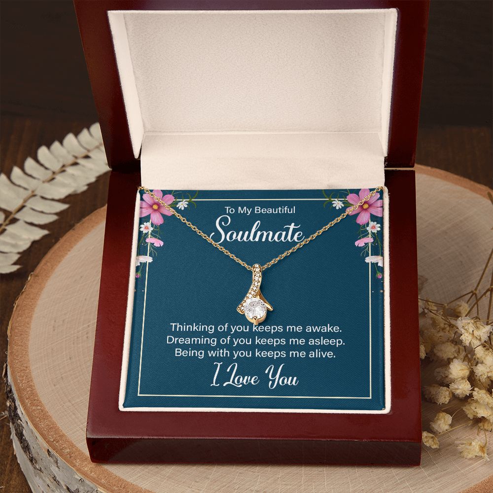 To My Soulmate Thinking of You Keeps Me Awake Alluring Ribbon Necklace Message Card-Express Your Love Gifts