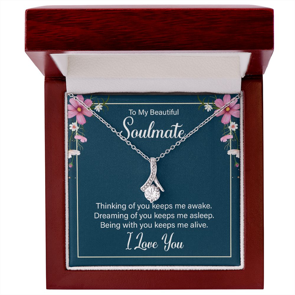 To My Soulmate Thinking of You Keeps Me Awake Alluring Ribbon Necklace Message Card-Express Your Love Gifts