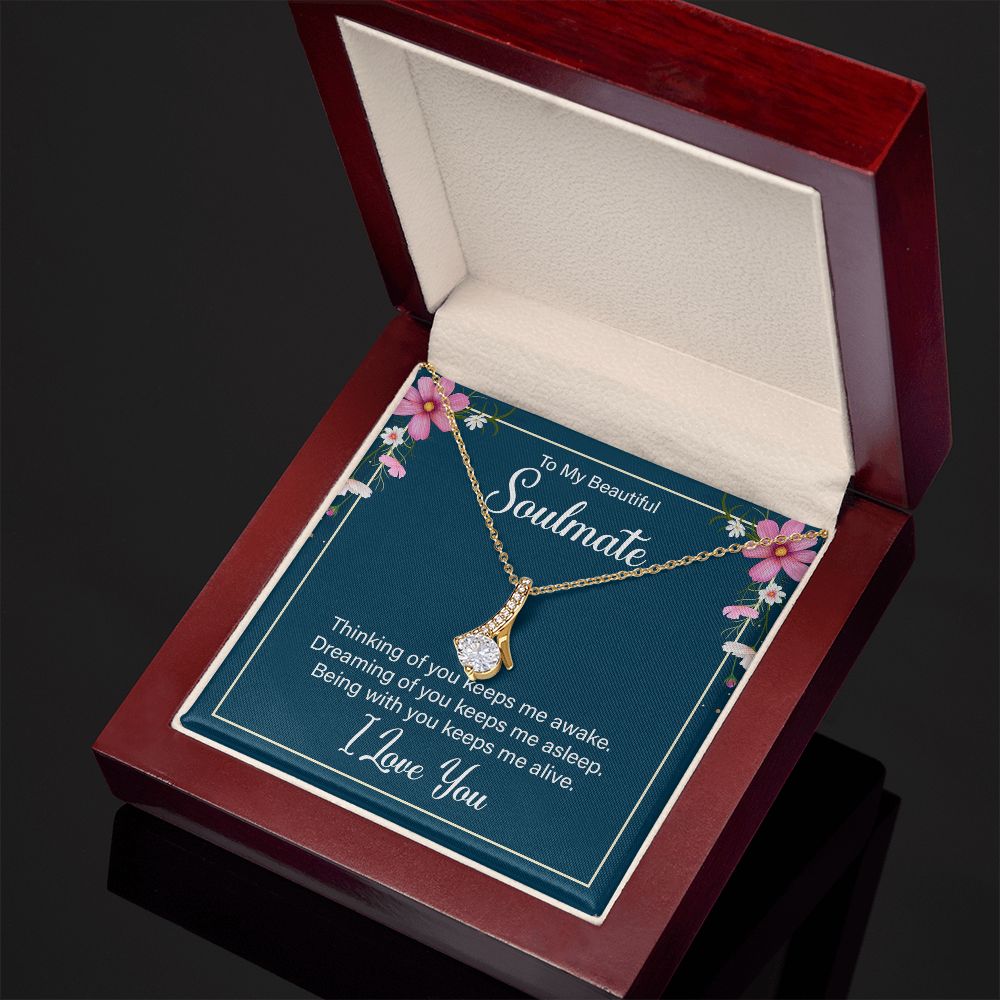 To My Soulmate Thinking of You Keeps Me Awake Alluring Ribbon Necklace Message Card-Express Your Love Gifts