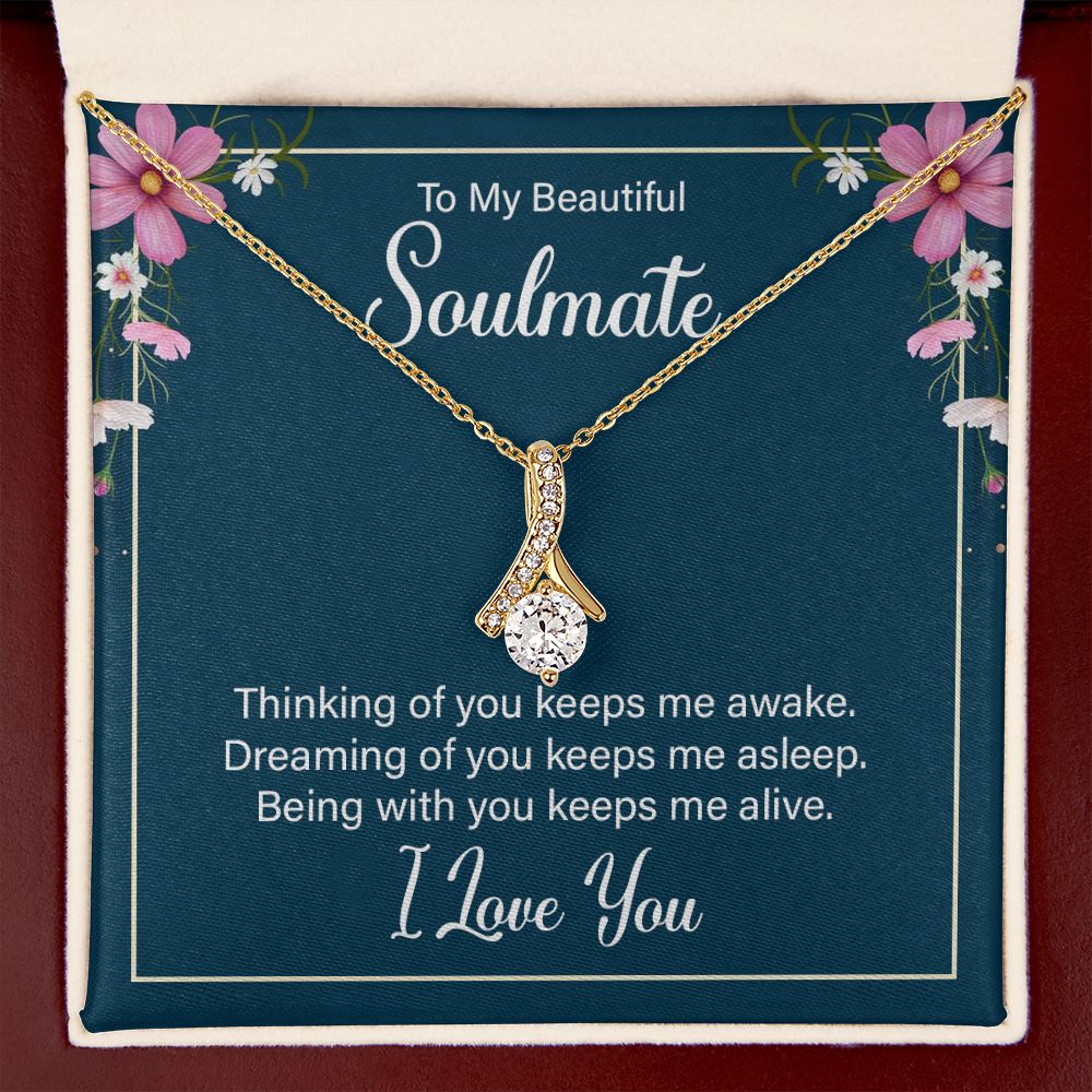 To My Soulmate Thinking of You Keeps Me Awake Alluring Ribbon Necklace Message Card-Express Your Love Gifts