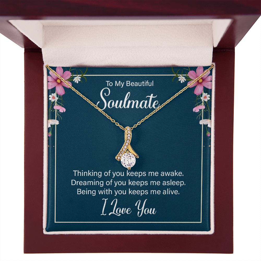 To My Soulmate Thinking of You Keeps Me Awake Alluring Ribbon Necklace Message Card-Express Your Love Gifts