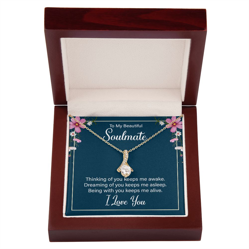 To My Soulmate Thinking of You Keeps Me Awake Alluring Ribbon Necklace Message Card-Express Your Love Gifts