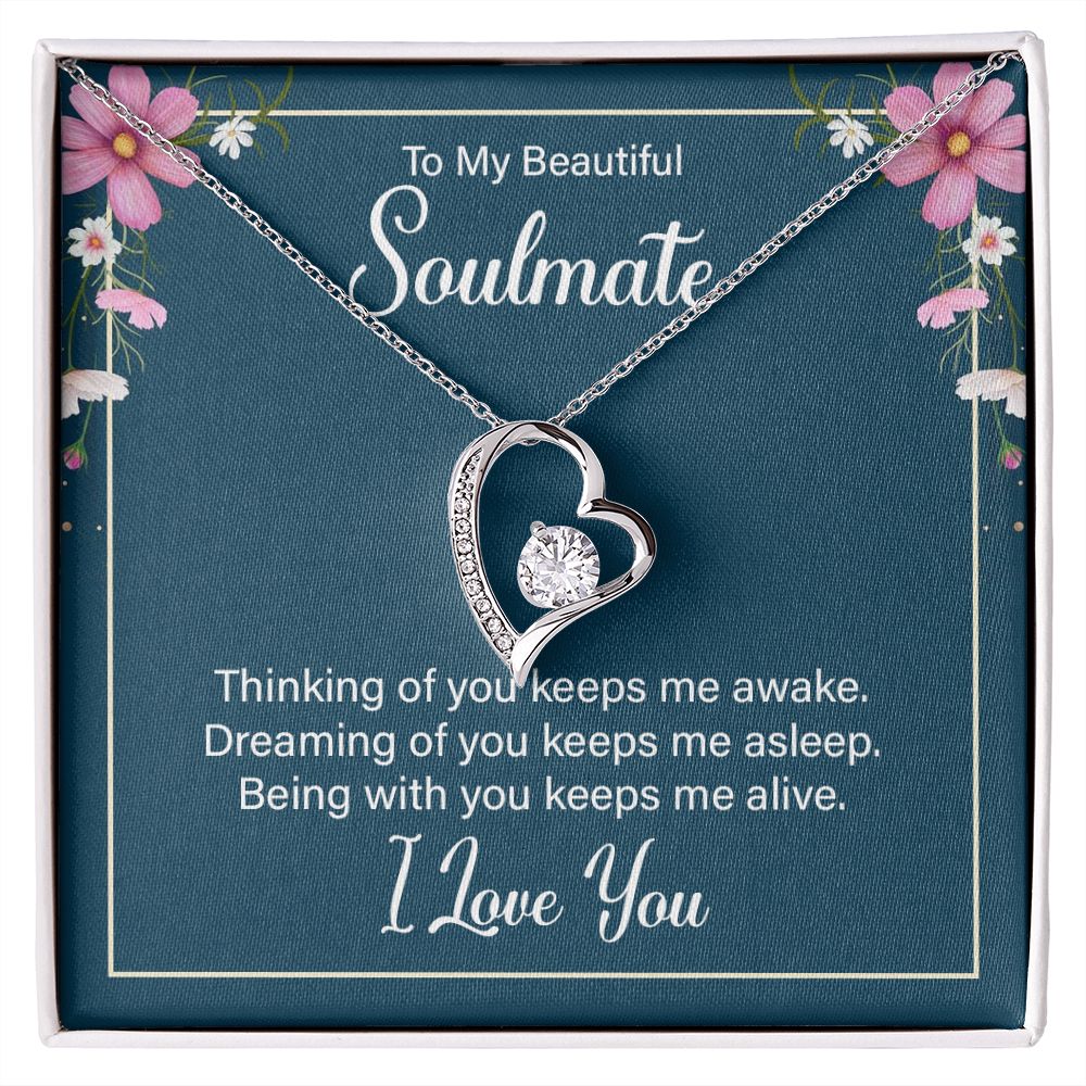 To My Soulmate Thinking of You Keeps Me Awake Forever Necklace w Message Card-Express Your Love Gifts