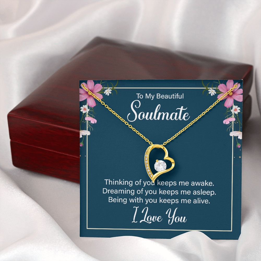 To My Soulmate Thinking of You Keeps Me Awake Forever Necklace w Message Card-Express Your Love Gifts