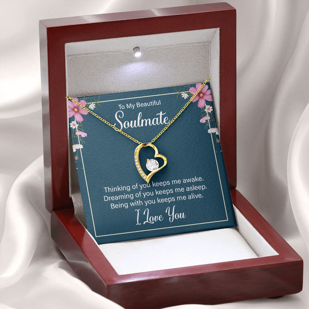 To My Soulmate Thinking of You Keeps Me Awake Forever Necklace w Message Card-Express Your Love Gifts