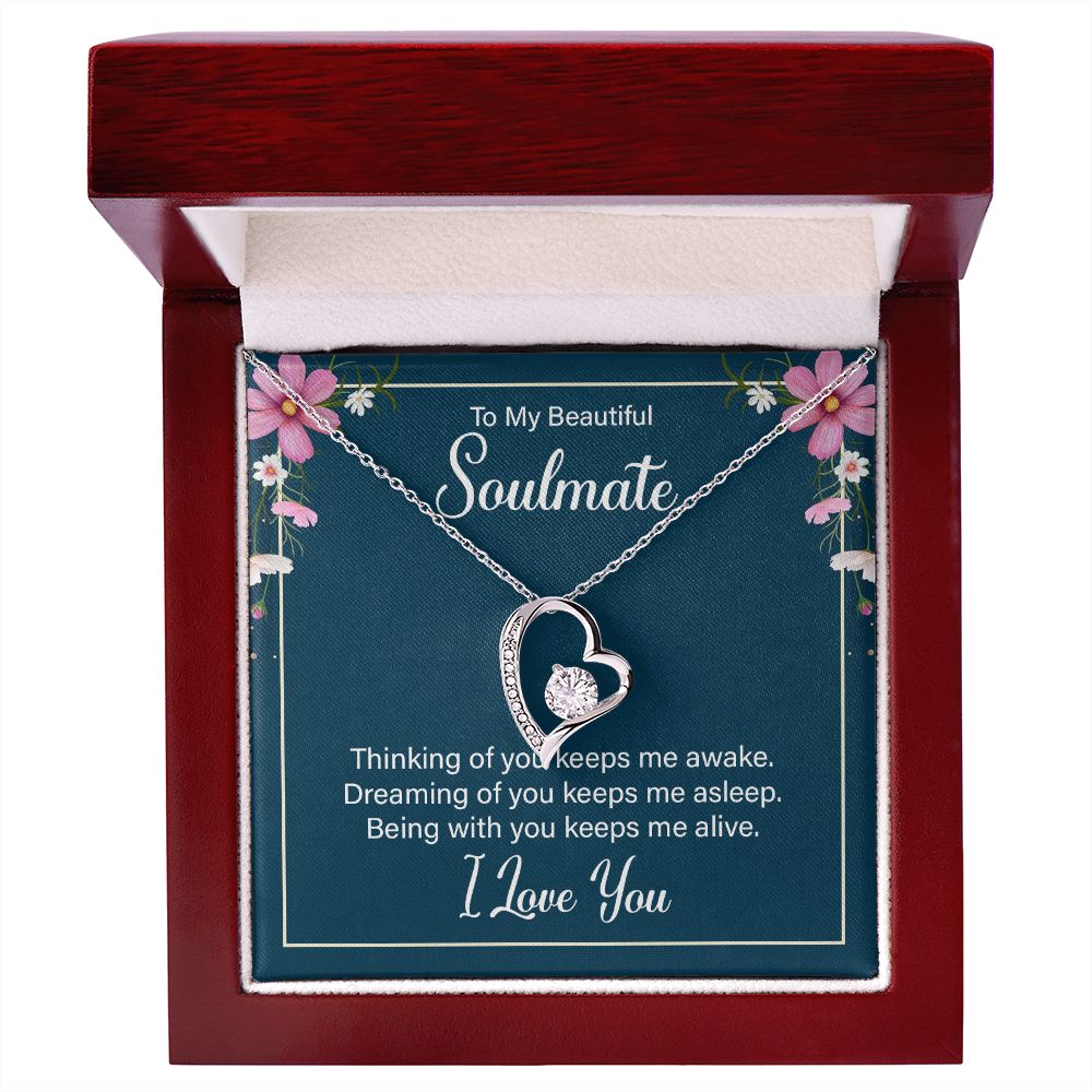 To My Soulmate Thinking of You Keeps Me Awake Forever Necklace w Message Card-Express Your Love Gifts