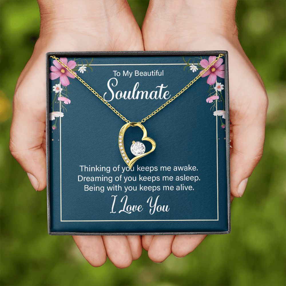 To My Soulmate Thinking of You Keeps Me Awake Forever Necklace w Message Card-Express Your Love Gifts