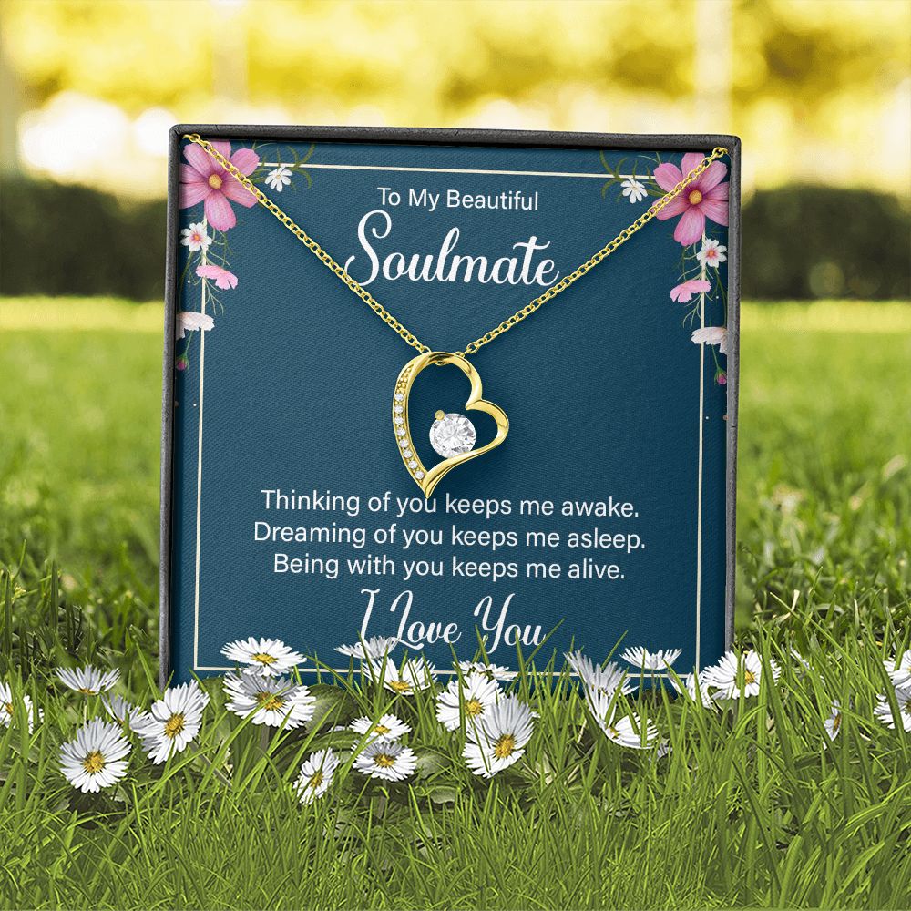 To My Soulmate Thinking of You Keeps Me Awake Forever Necklace w Message Card-Express Your Love Gifts