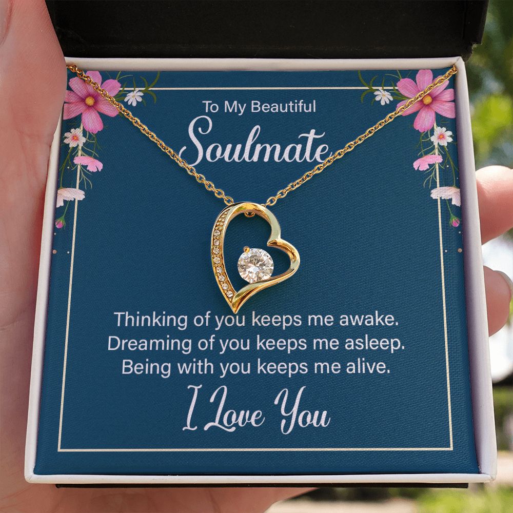 To My Soulmate Thinking of You Keeps Me Awake Forever Necklace w Message Card-Express Your Love Gifts