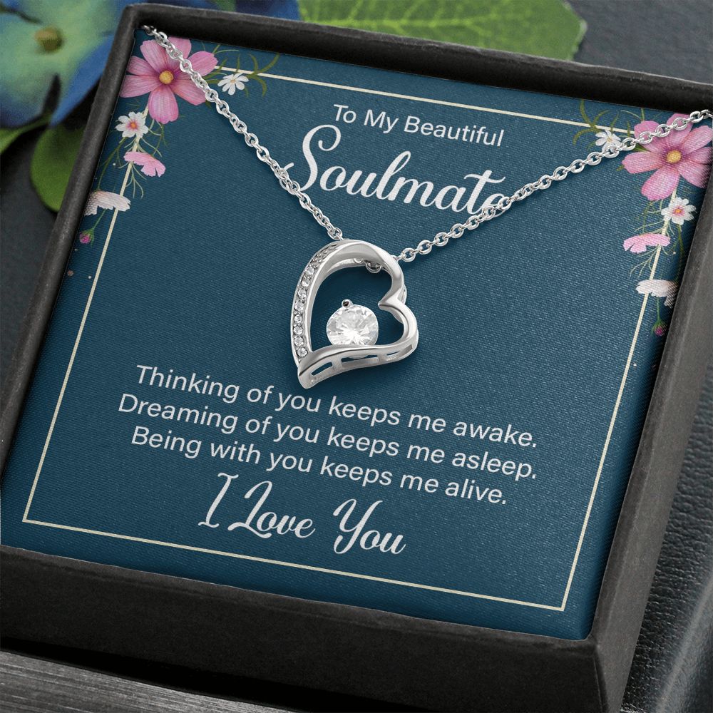 To My Soulmate Thinking of You Keeps Me Awake Forever Necklace w Message Card-Express Your Love Gifts