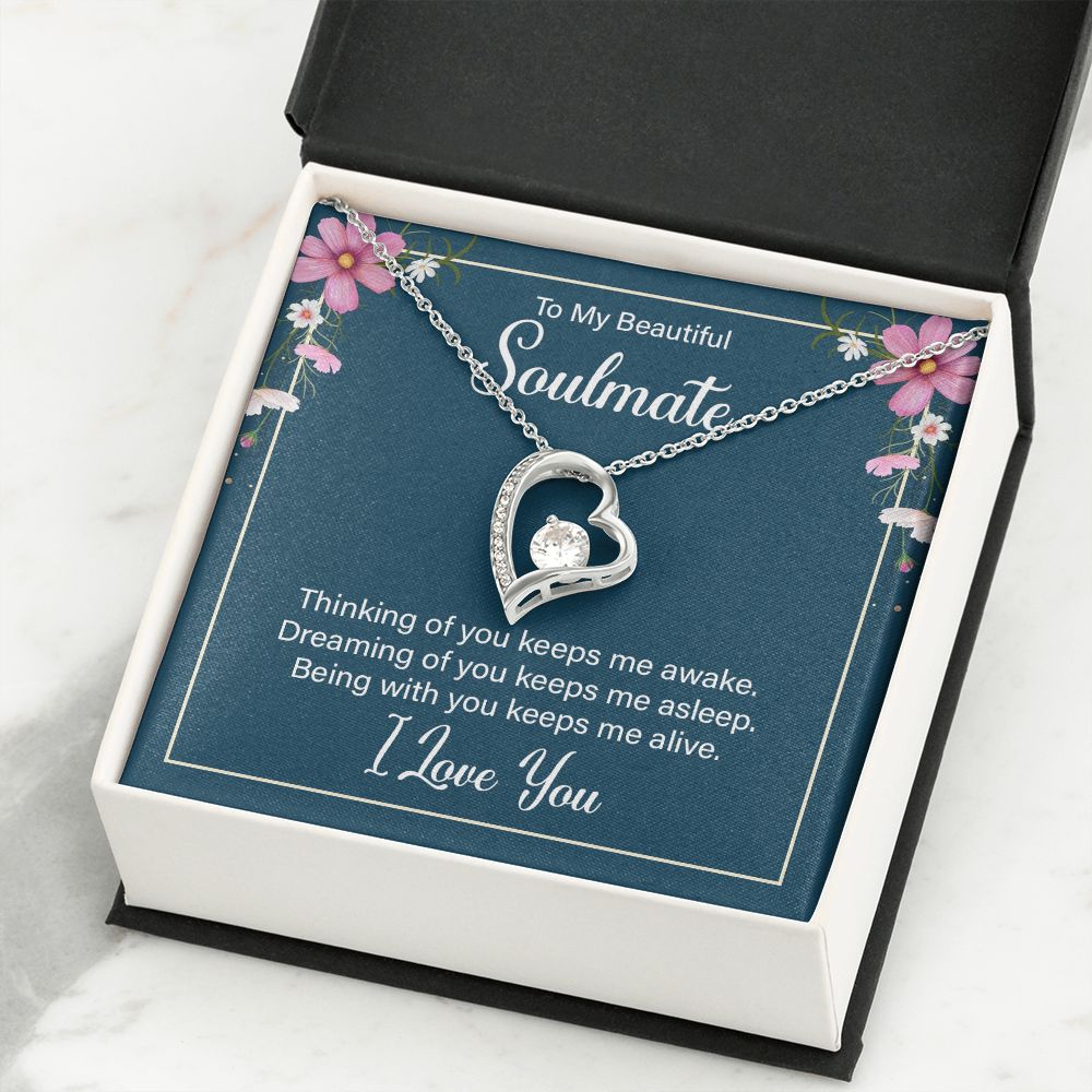To My Soulmate Thinking of You Keeps Me Awake Forever Necklace w Message Card-Express Your Love Gifts