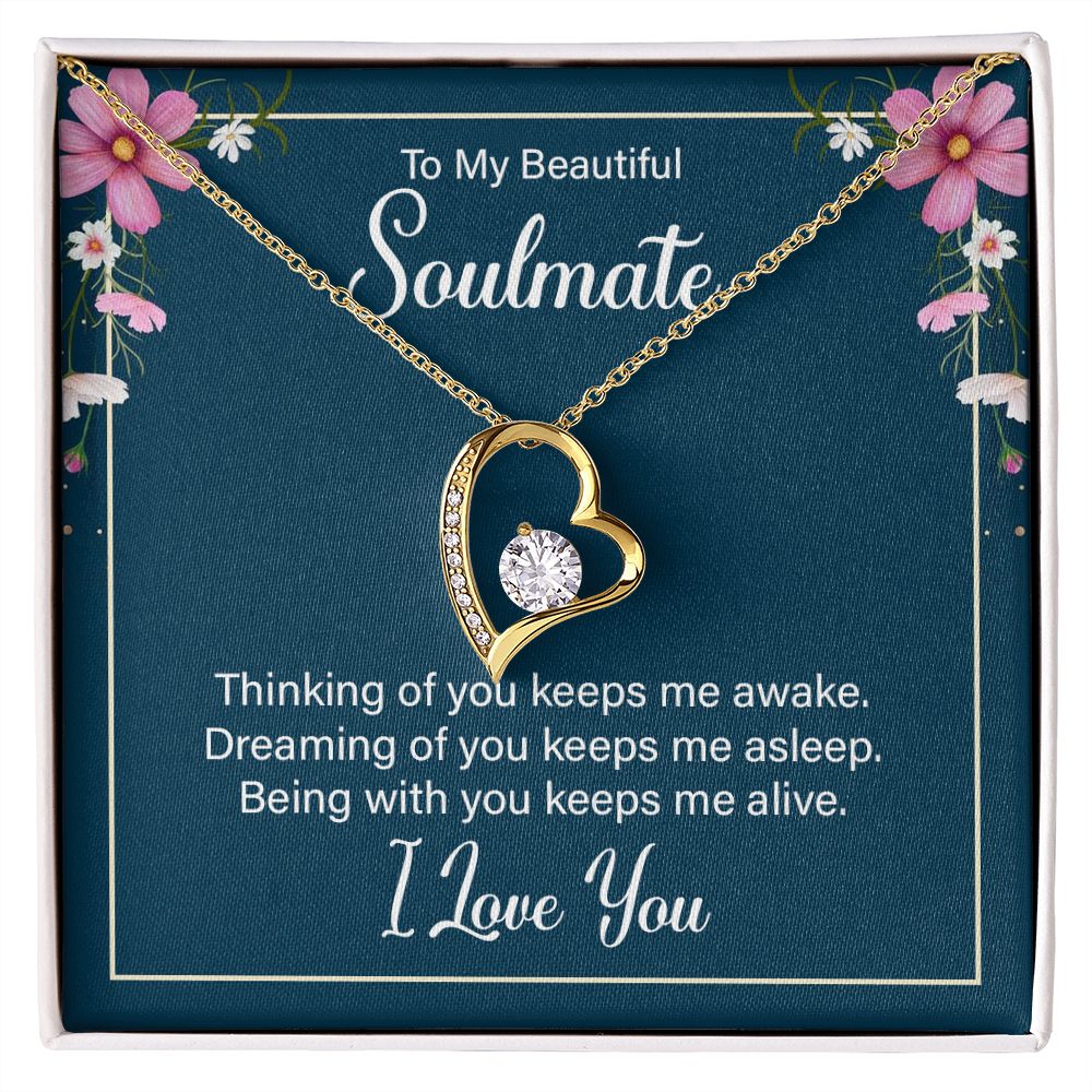 To My Soulmate Thinking of You Keeps Me Awake Forever Necklace w Message Card-Express Your Love Gifts