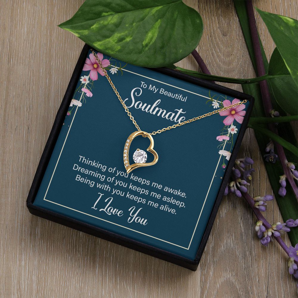 To My Soulmate Thinking of You Keeps Me Awake Forever Necklace w Message Card-Express Your Love Gifts