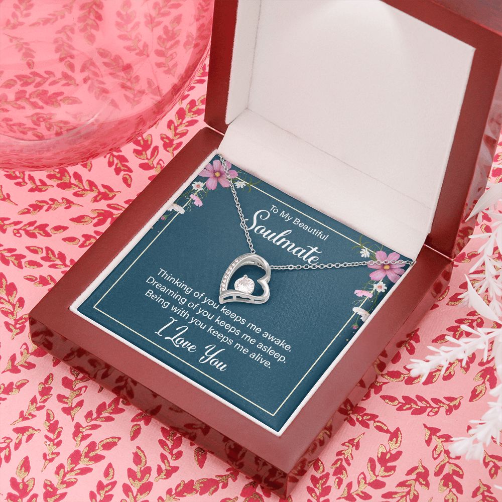To My Soulmate Thinking of You Keeps Me Awake Forever Necklace w Message Card-Express Your Love Gifts