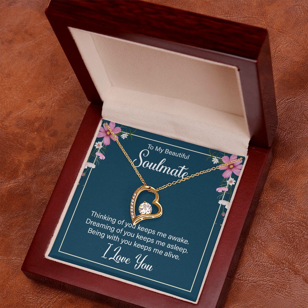 To My Soulmate Thinking of You Keeps Me Awake Forever Necklace w Message Card-Express Your Love Gifts