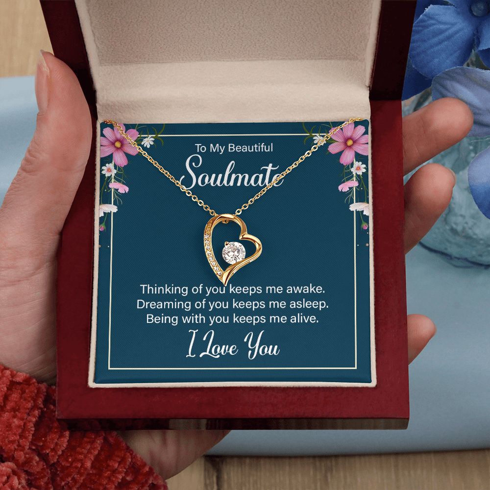 To My Soulmate Thinking of You Keeps Me Awake Forever Necklace w Message Card-Express Your Love Gifts