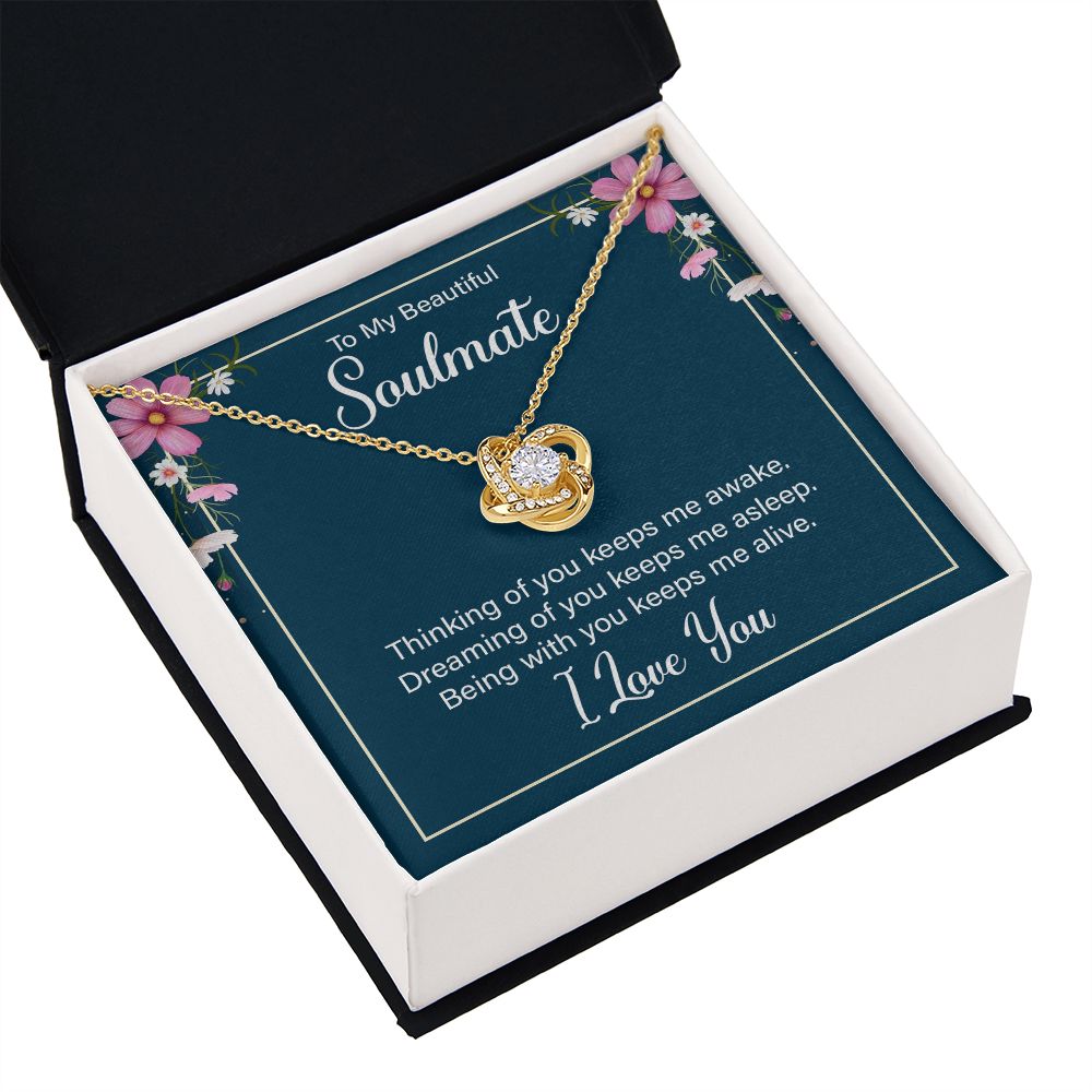 To My Soulmate Thinking of You Keeps Me Awake Infinity Knot Necklace Message Card-Express Your Love Gifts