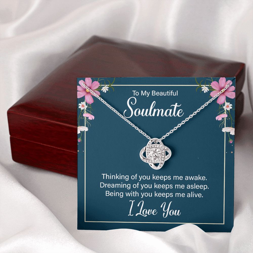 To My Soulmate Thinking of You Keeps Me Awake Infinity Knot Necklace Message Card-Express Your Love Gifts