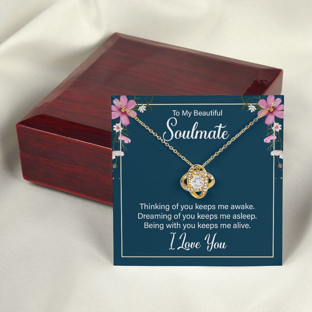 To My Soulmate Thinking of You Keeps Me Awake Infinity Knot Necklace Message Card-Express Your Love Gifts