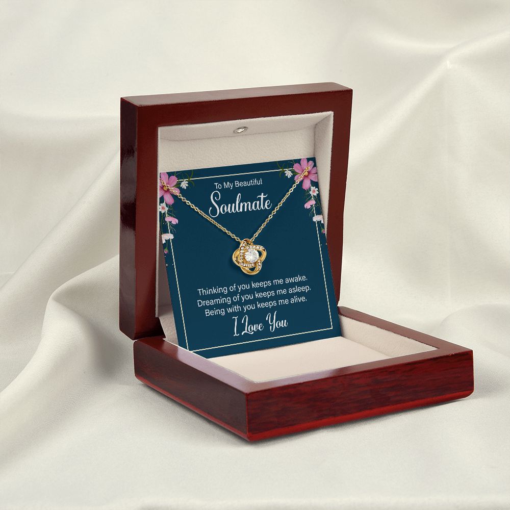 To My Soulmate Thinking of You Keeps Me Awake Infinity Knot Necklace Message Card-Express Your Love Gifts