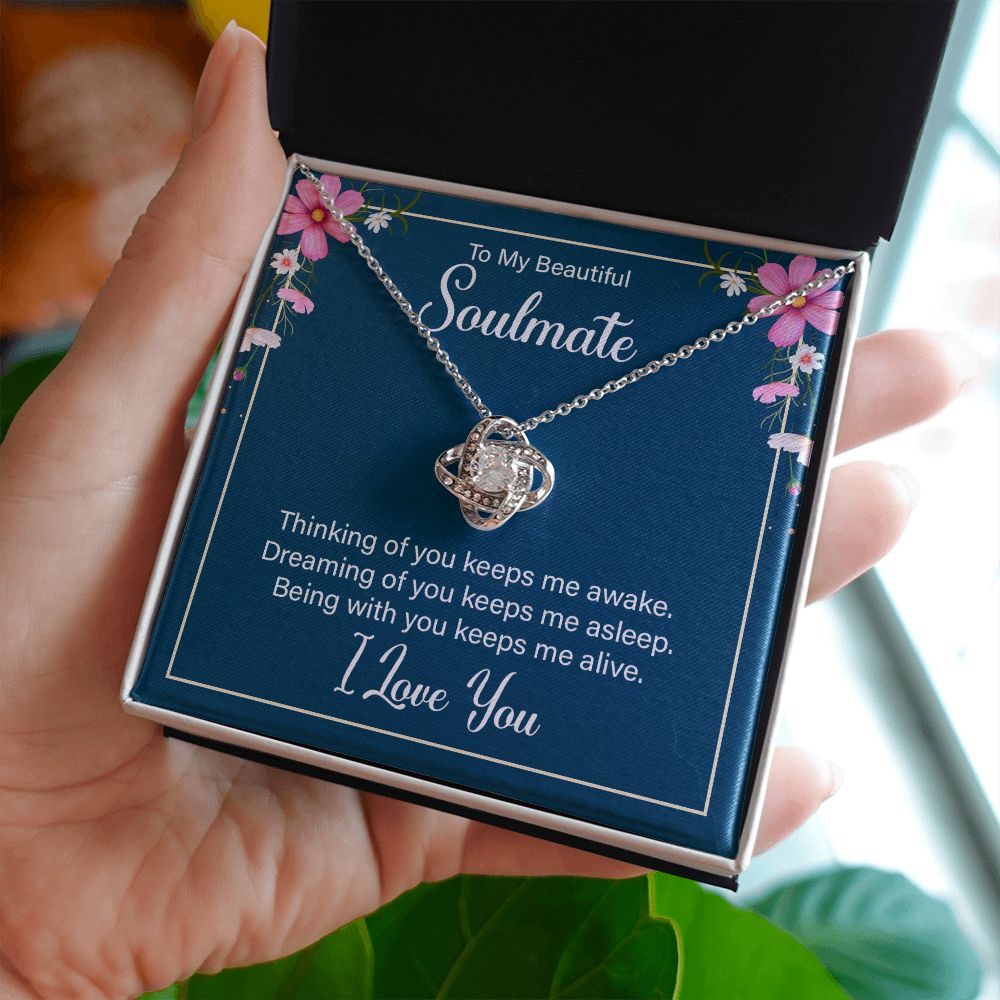 To My Soulmate Thinking of You Keeps Me Awake Infinity Knot Necklace Message Card-Express Your Love Gifts