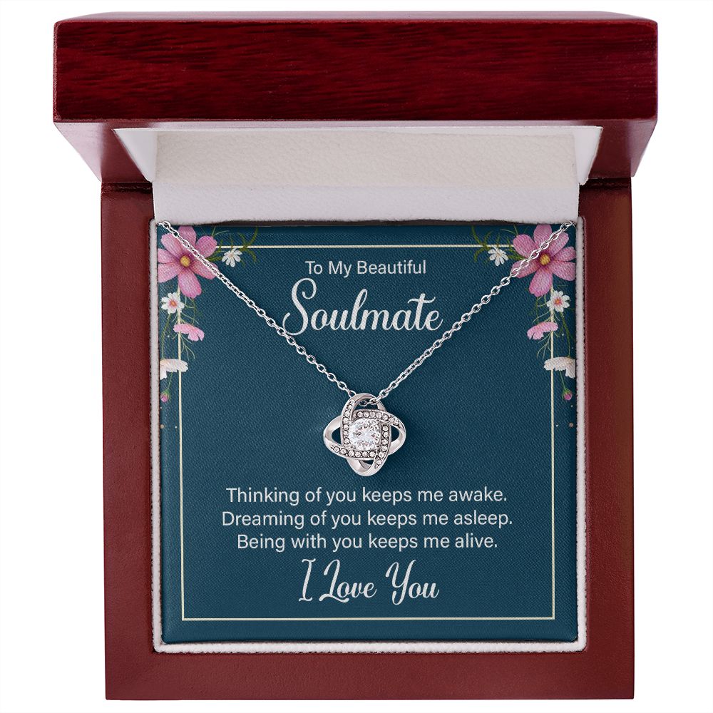 To My Soulmate Thinking of You Keeps Me Awake Infinity Knot Necklace Message Card-Express Your Love Gifts