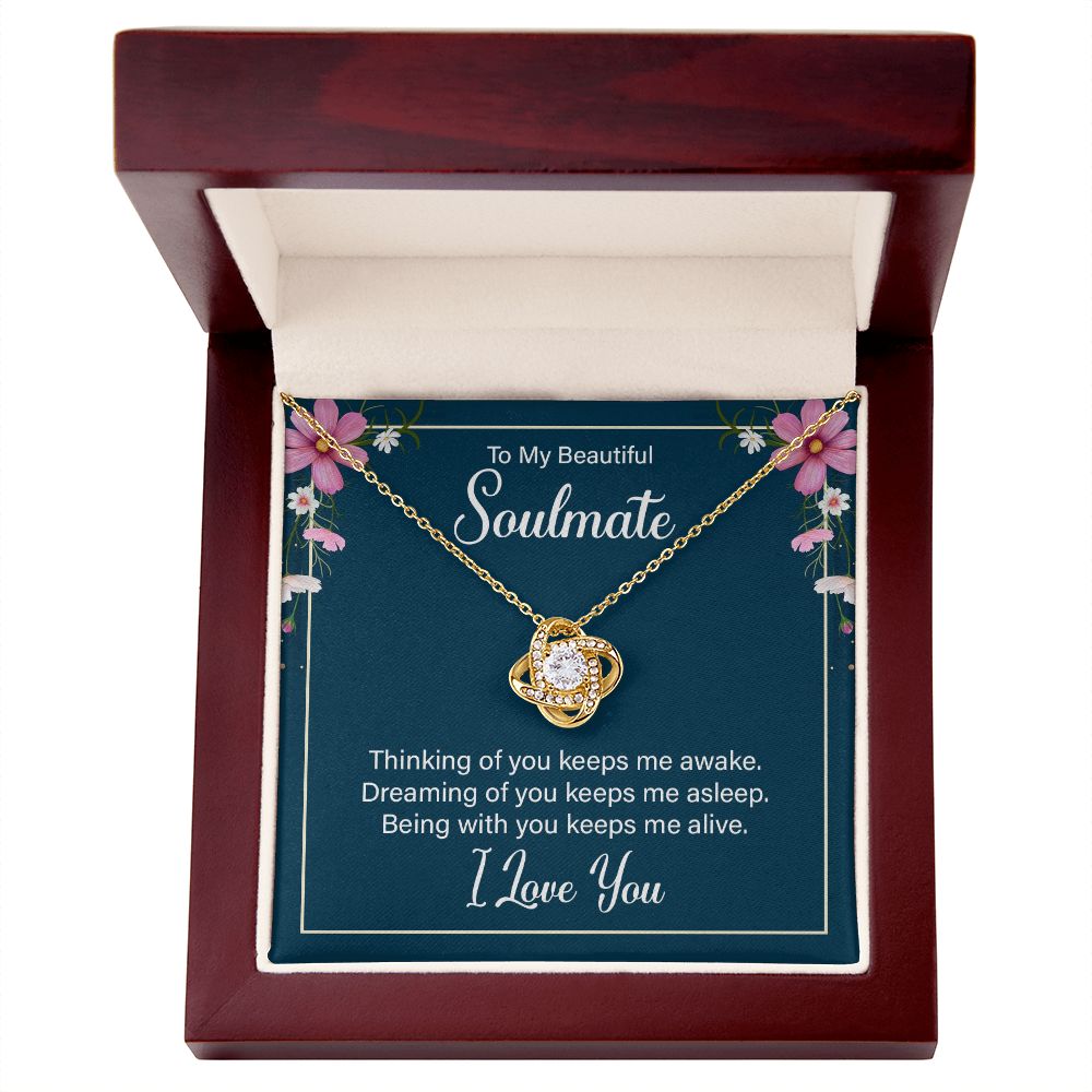To My Soulmate Thinking of You Keeps Me Awake Infinity Knot Necklace Message Card-Express Your Love Gifts