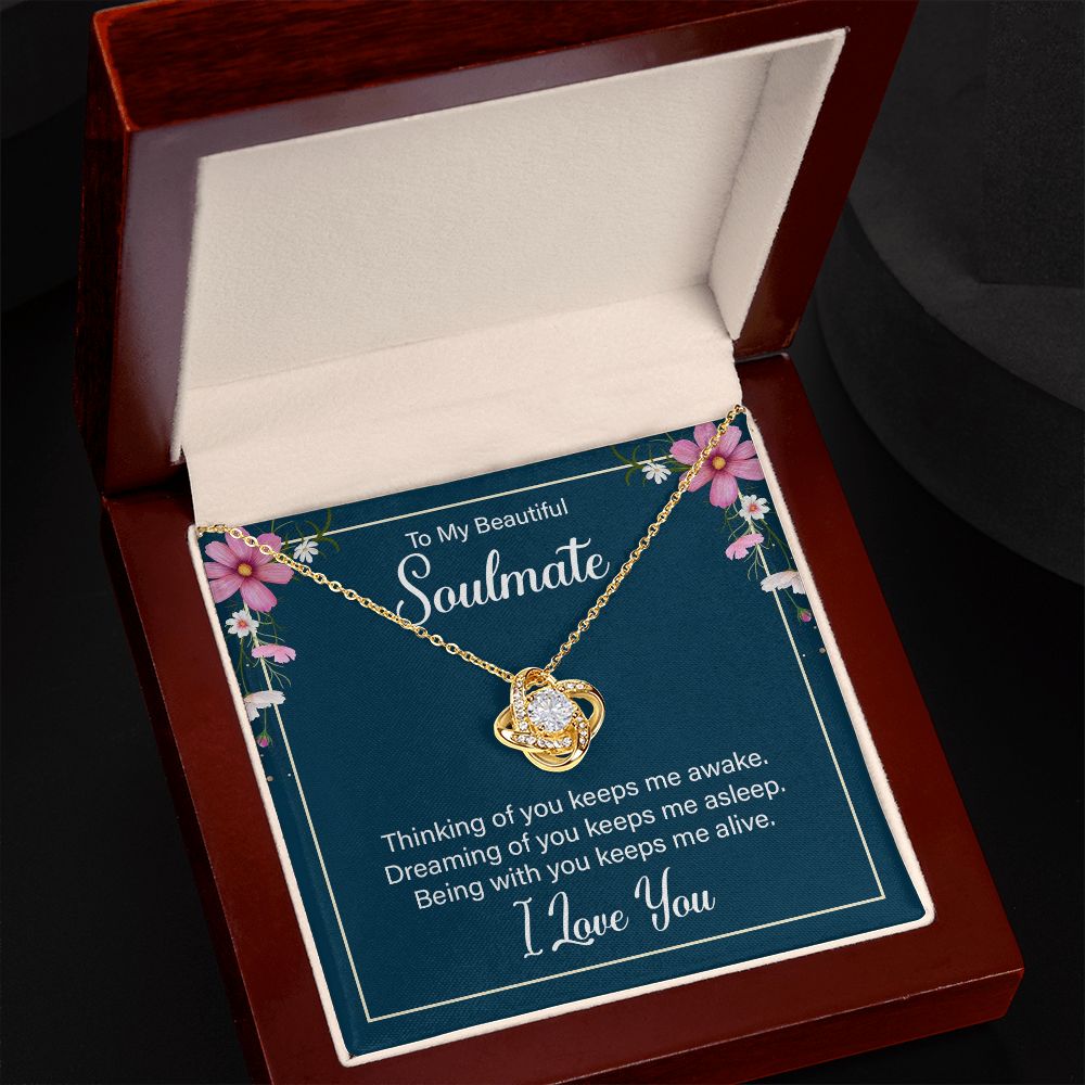To My Soulmate Thinking of You Keeps Me Awake Infinity Knot Necklace Message Card-Express Your Love Gifts