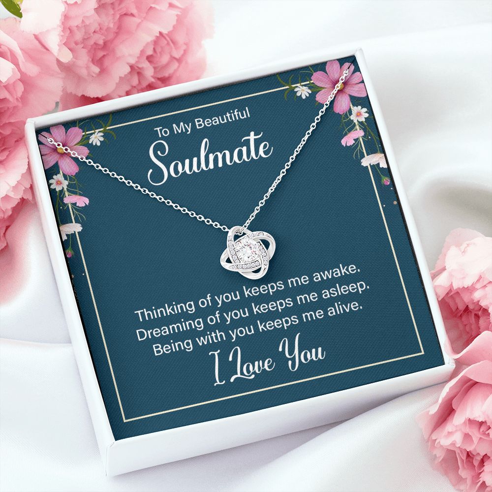 To My Soulmate Thinking of You Keeps Me Awake Infinity Knot Necklace Message Card-Express Your Love Gifts