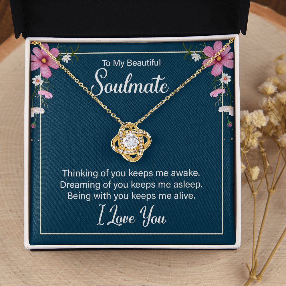 To My Soulmate Thinking of You Keeps Me Awake Infinity Knot Necklace Message Card-Express Your Love Gifts