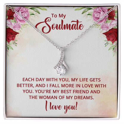 To My Soulmate You're My Best Friend Alluring Ribbon Necklace Message Card-Express Your Love Gifts