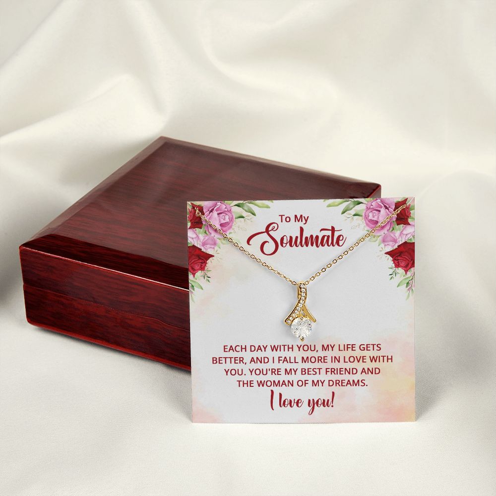To My Soulmate You're My Best Friend Alluring Ribbon Necklace Message Card-Express Your Love Gifts