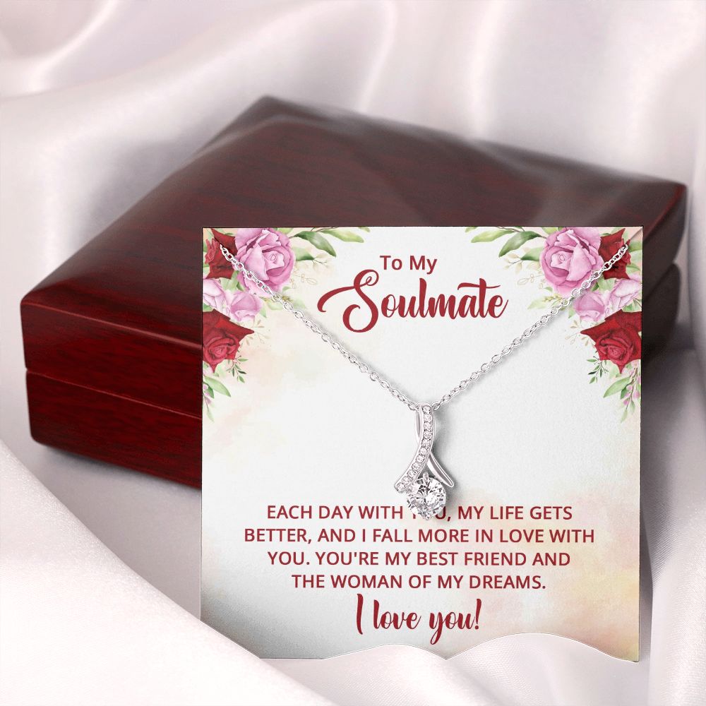 To My Soulmate You're My Best Friend Alluring Ribbon Necklace Message Card-Express Your Love Gifts