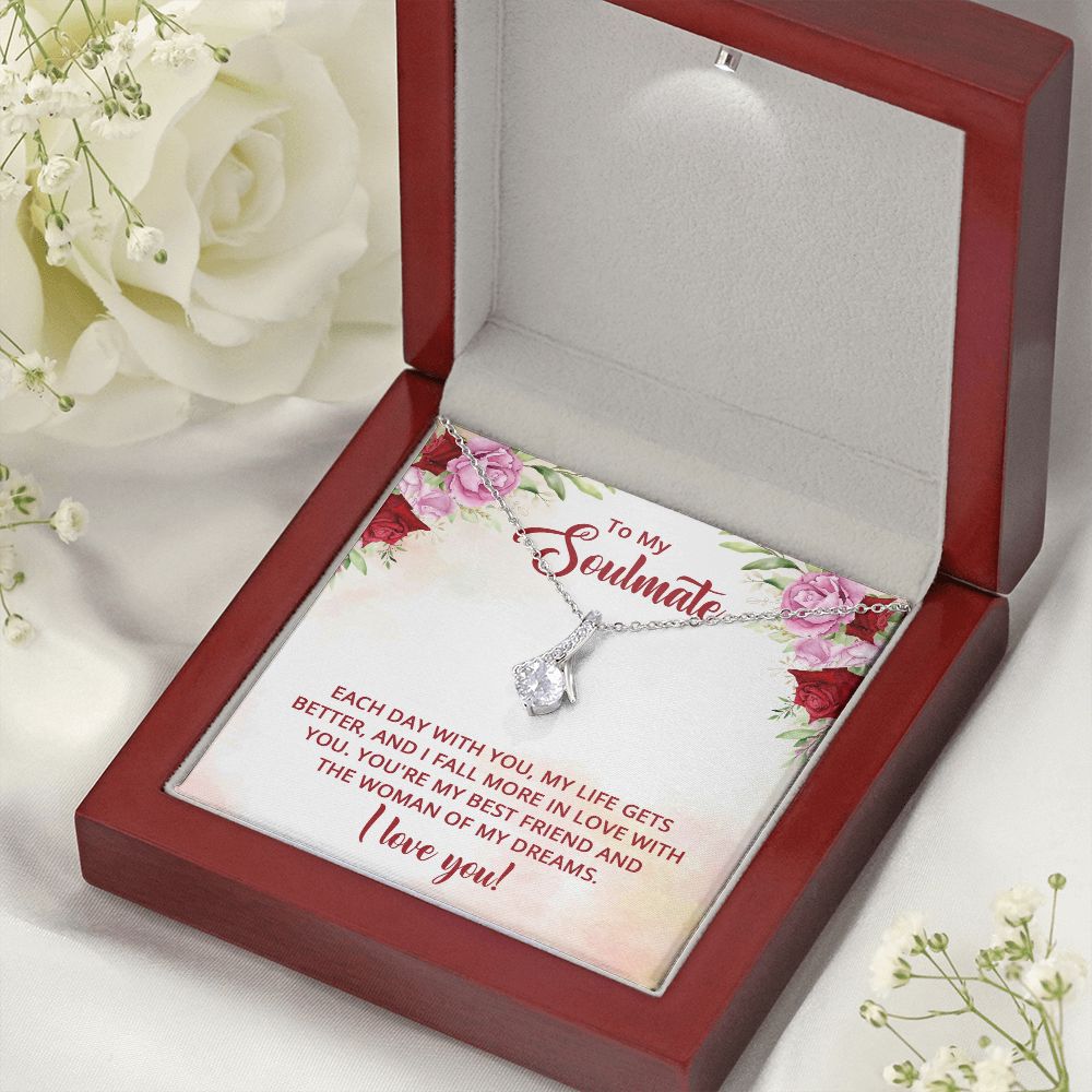 To My Soulmate You're My Best Friend Alluring Ribbon Necklace Message Card-Express Your Love Gifts