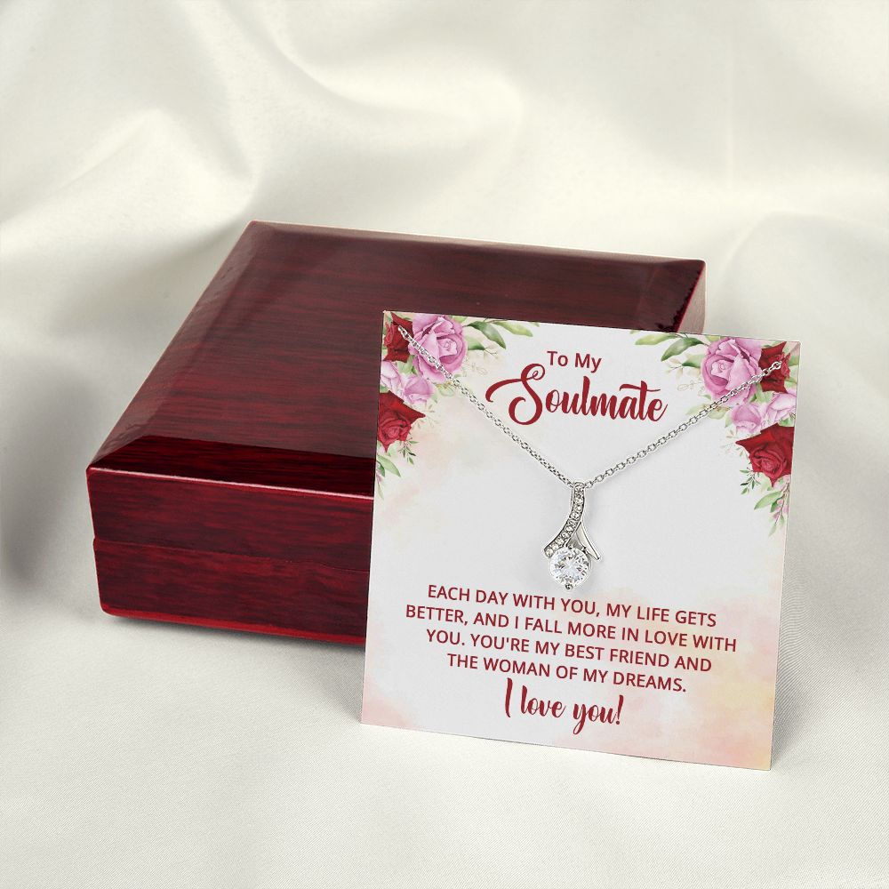 To My Soulmate You're My Best Friend Alluring Ribbon Necklace Message Card-Express Your Love Gifts