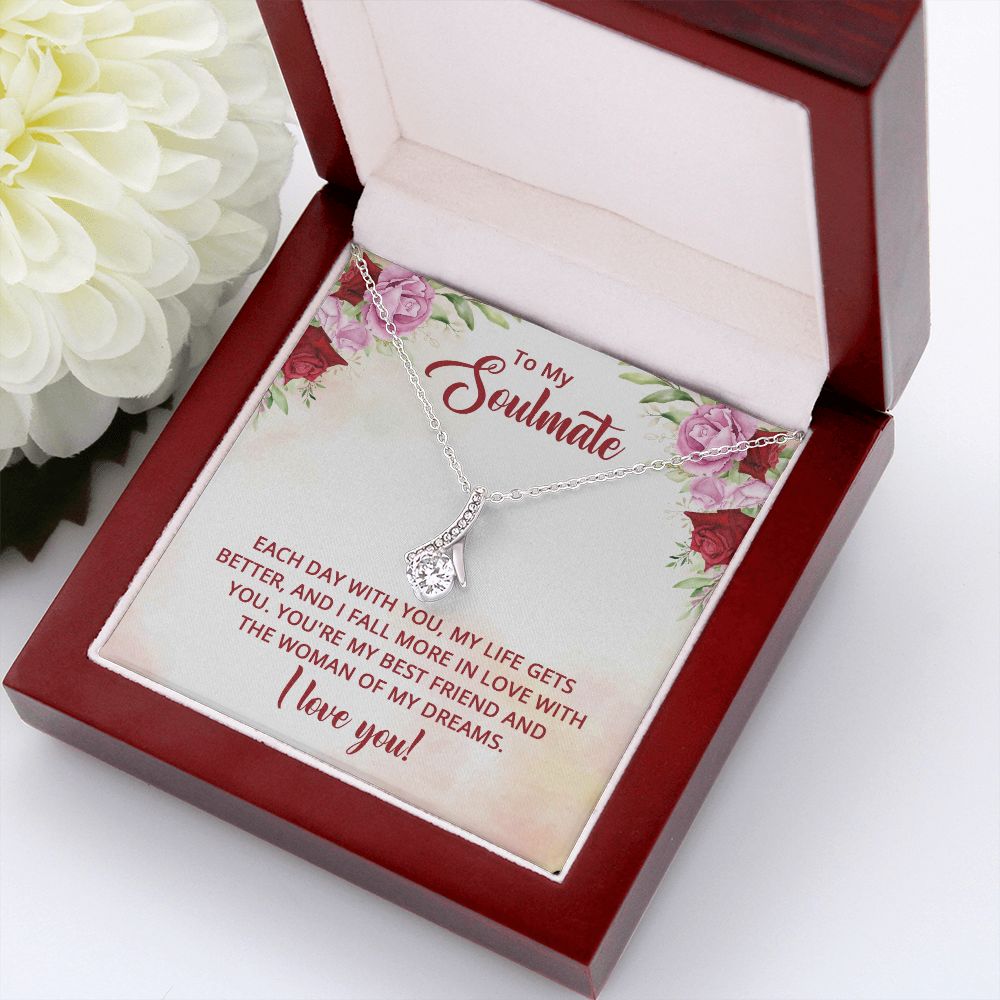 To My Soulmate You're My Best Friend Alluring Ribbon Necklace Message Card-Express Your Love Gifts